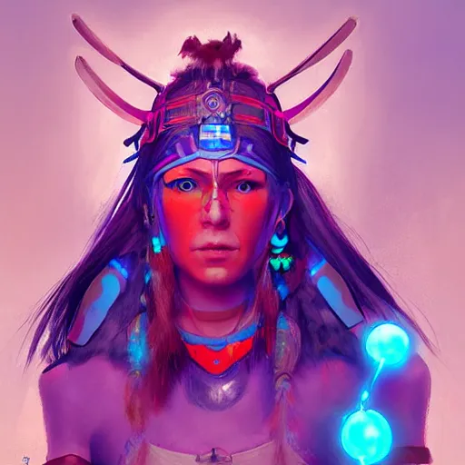 Image similar to neon shaman warrior, technology, digital art, visionary art, by mandy jurgens