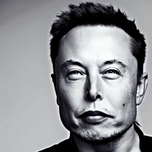 Image similar to Elon Musk as a Gigachad, black and white photo, dramatic, high quality