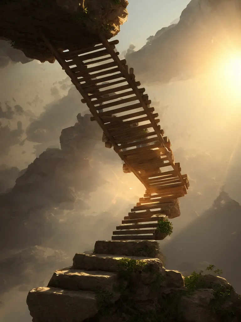 Image similar to ladder to heaven, artstation, volumetric light, high detail, perfect, concept art, 8 k