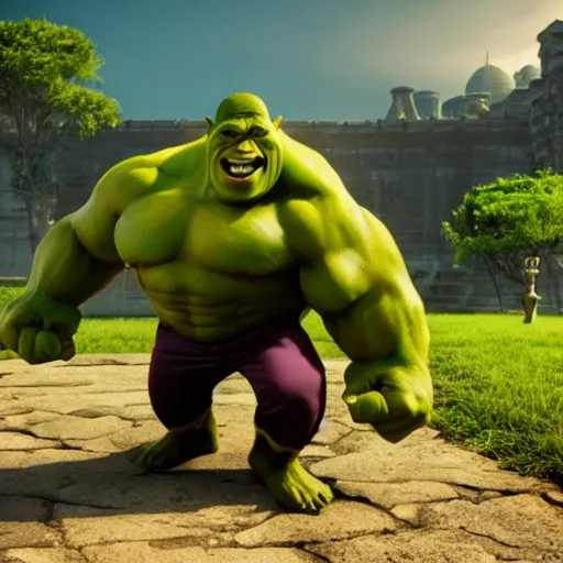 Prompt: shreck with hulk's body, realistic artstyle, wide shot, dramatic lighting, octane render, hyperrealistic, high quality, highly detailed, HD, beautiful, cinematic, 8k, unreal engine, facial accuracy, symmetrical