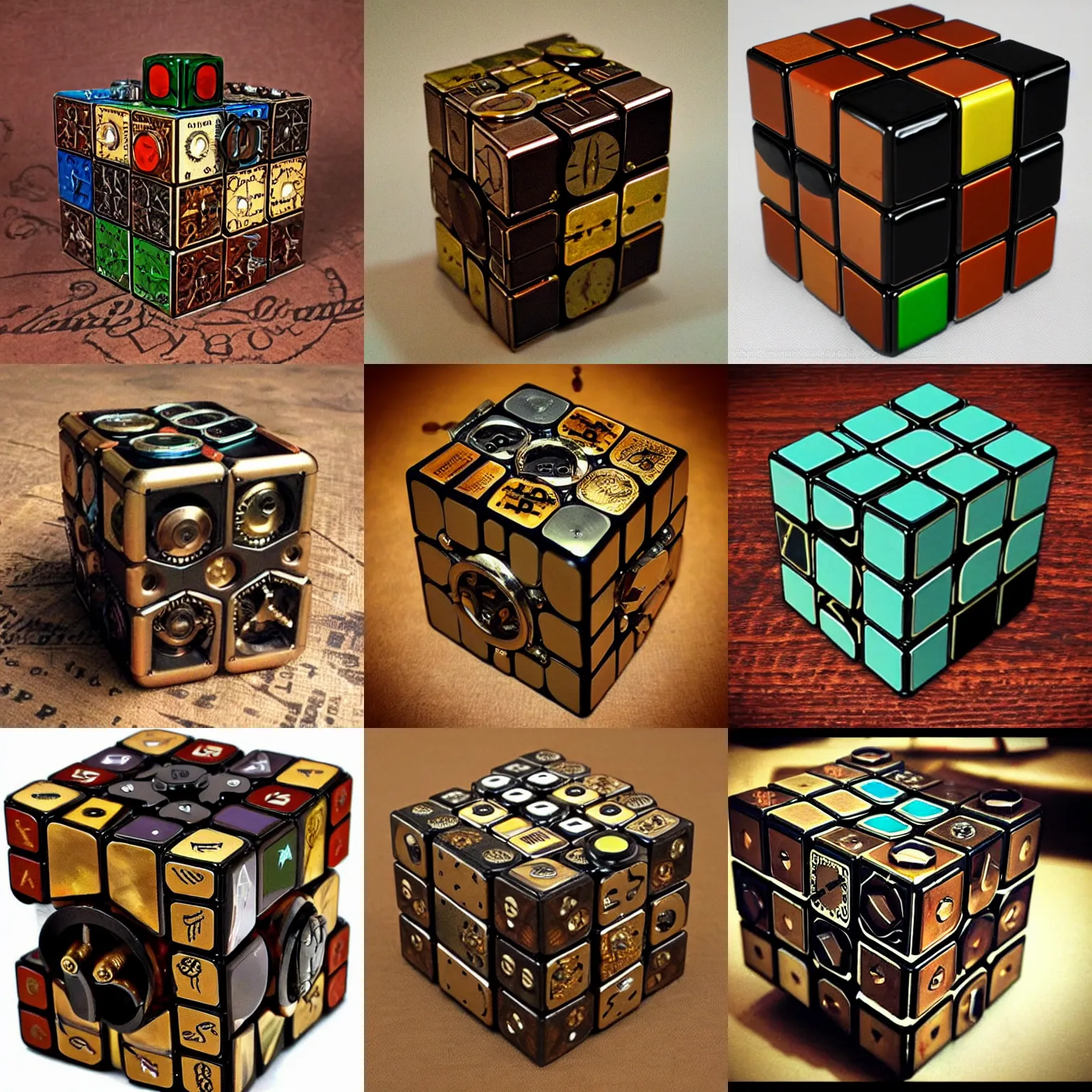 Prompt: steampunk rubiks cube