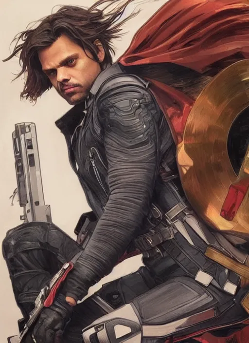 Image similar to sebastian stan as the winter soldier painted by artgerm and greg rutkowski and alphonse mucha