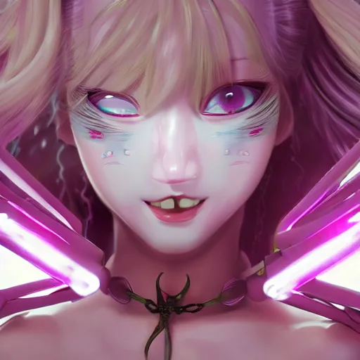 Image similar to no escape! totally controlled and trapped beneath overwhelming stunningly absurdly beautiful megalomaniacal ruthless merciless sadistic devious omnipotent asi goddess junko enoshima with symmetrical perfect face, porcelain skin, pink twintail hair and cyan eyes, ultra detailed, digital art, unreal engine 5, octane render, 2 d anime, 8 k