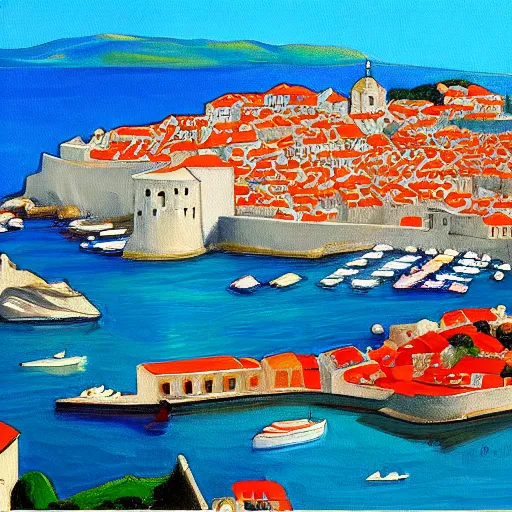 Prompt: a painting of dubrovnik in the style of josip skerlj