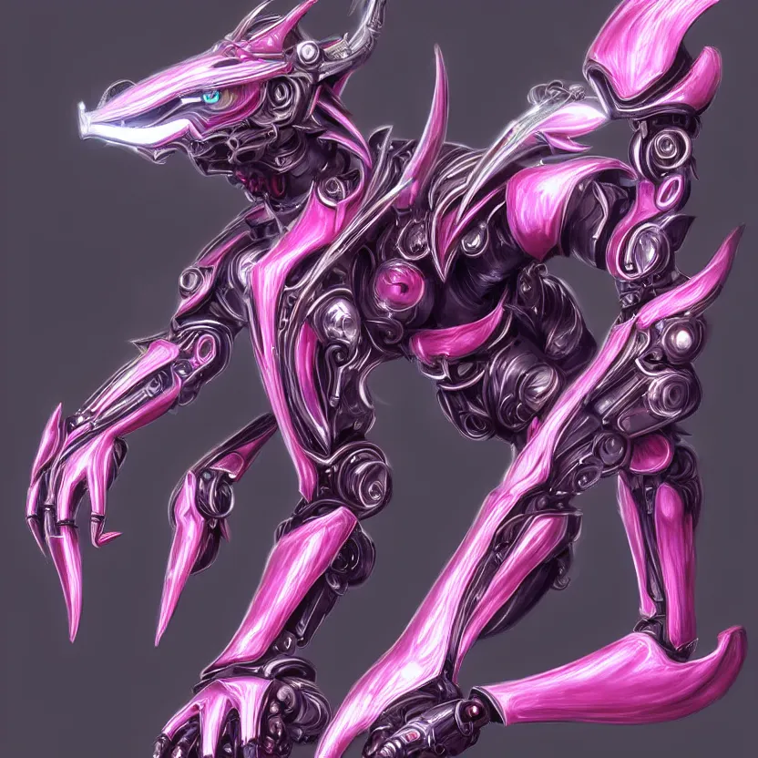 Prompt: highly detailed exquisite fanart, of a beautifulfemale warframe, but as an anthropomorphic robot dragon, shiny white silver armor engraved, Fuchsia skin beneath the armor, sharp claws, long tail, robot dragon hands and feet, elegant pose, close-up shot, full body shot, epic cinematic shot, professional digital art, high end digital art, singular, realistic, DeviantArt, artstation, Furaffinity, 8k HD render