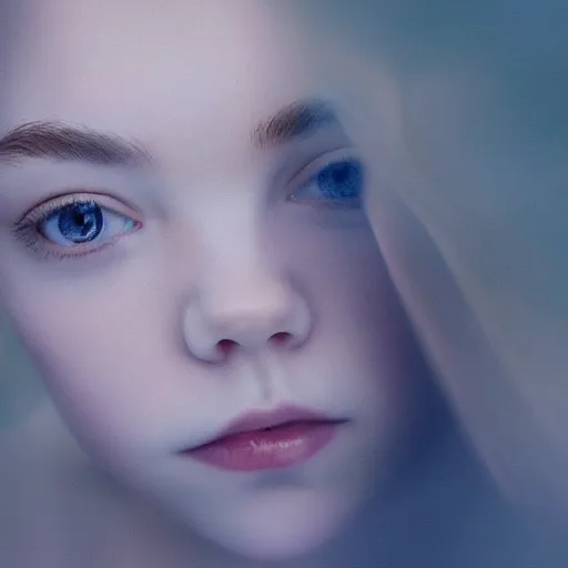 Image similar to portrait of a beautiful girl + anya taylor - joy floating under the deep dream water, beautiful smooth soft light + white petal, by personal photography, art by brookskim, closeup, 4 k, highly detailed, instagram,