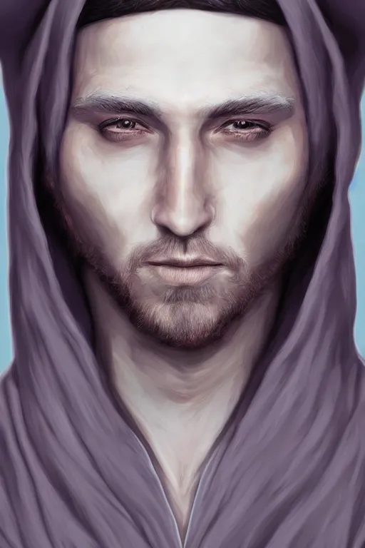 Prompt: portrait of robed mage | digital painting | highly detailed | artgerm