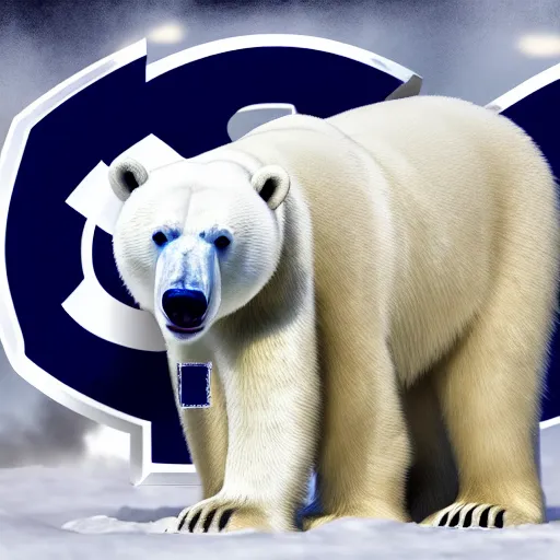 Image similar to A polar bear wearing a colts jersey. 4k, cinematic, high resolution, realistic