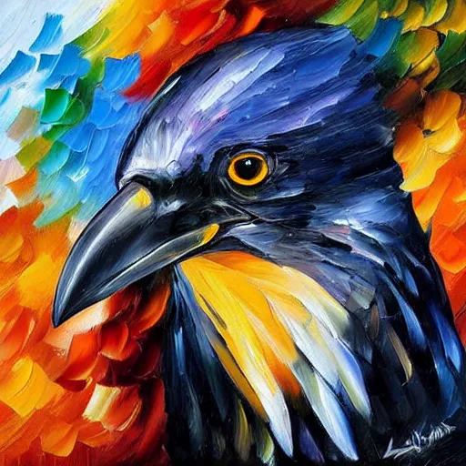 Image similar to oil painting of a crow by leonid afremov