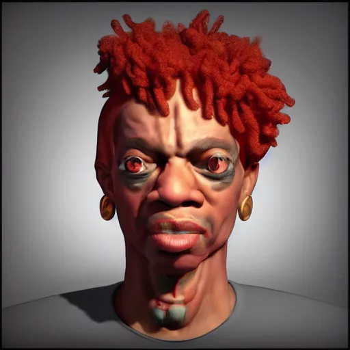 Image similar to trippie red,, a character portrait by senior character artist, trending on polycount, dada, rendered in cinema 4 d, rendered in unreal engine, rendered in maya,