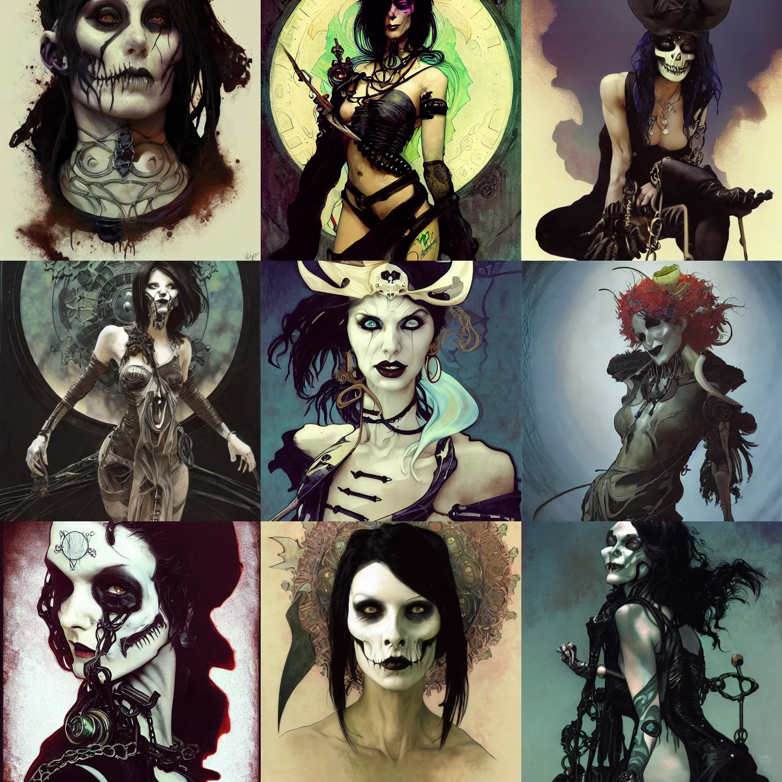 Prompt: wyona rider as death from sandman, gentle smile, by cedric peyravernay, alphonse mucha and maciej kuciara, by lecouffe deharme, by dave mckean, craig mullins, peter mohrbacher, goth chic, ankh pendant, soft lightning, eyeliner, punk rock, high detailed, 8 k