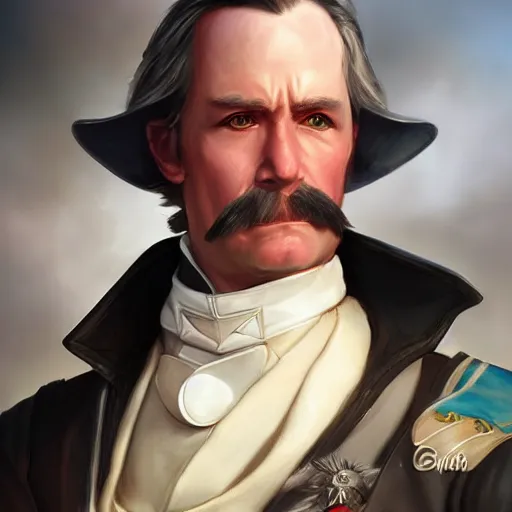 Image similar to a confederate general with puffy black sideburns, dnd character art, painting by artgerm and ed binkley