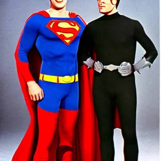 Prompt: superman on the adam west batman tv show, 1 9 6 6, with robin
