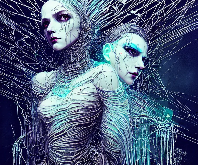 Image similar to shkkeled in the voied, by hr beeple and cgsociety | sw, insanely detailed, artstation, spaunning otherworldly gothic goddess of ice fire, dark and mysterious, atmospheric, ominous, eerie, cinematic, epiblowwing snow is pilling concept art in style of carne griffiths artwork by xsullo el anatsui