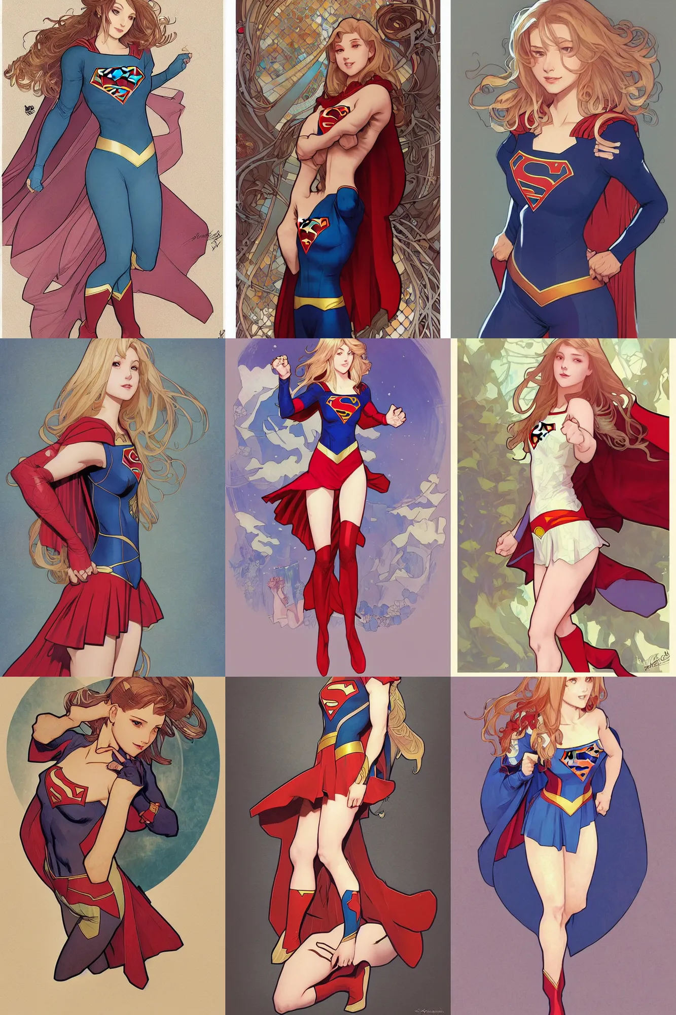 Prompt: supergirl wearing pyjamas, intricate illustration by krenz cushart, alphonse mucha, artgerm, trending on artstation