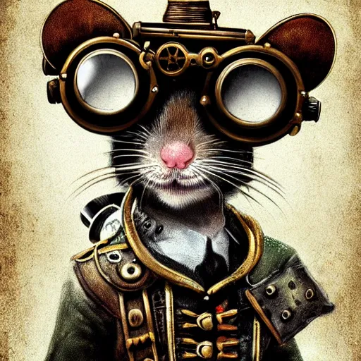 Image similar to a rat with steampunk googles, by Sam Spratt