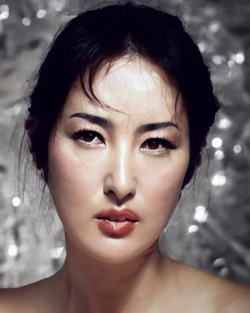 Image similar to japanese monica bellucci, diffuse lighting, bokeh, soft focus, portrait