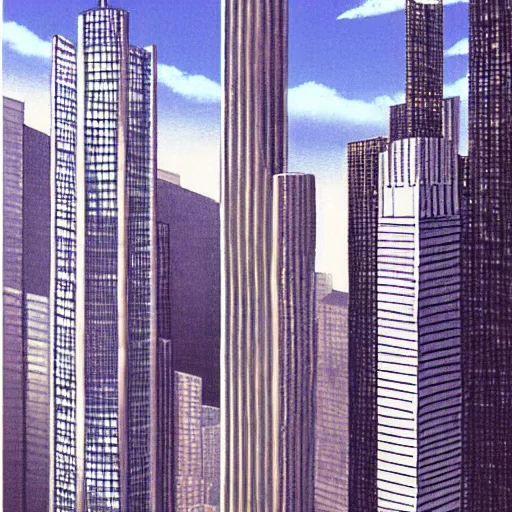 Prompt: modern Skyscrapers,by Miyazaki Hayao