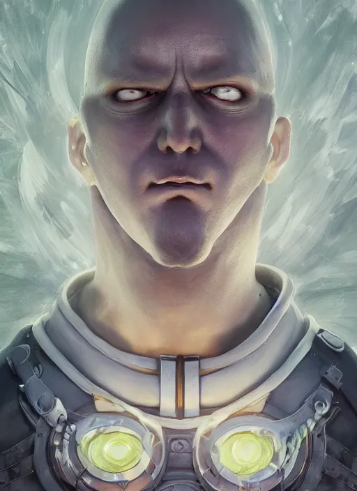 Image similar to fantasy portrait of saitama as minion from despicable me, au naturel, hyper detailed, digital art, trending in artstation, cinematic lighting, studio quality, smooth render, unreal engine 5 rendered, octane rendered, art style by klimt and nixeu and ian sprigger and wlop and krenz cushart and kim jung gi and greg rutkowski