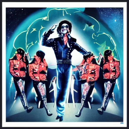 Image similar to Michael jackson blue thriller, cosmic ET style