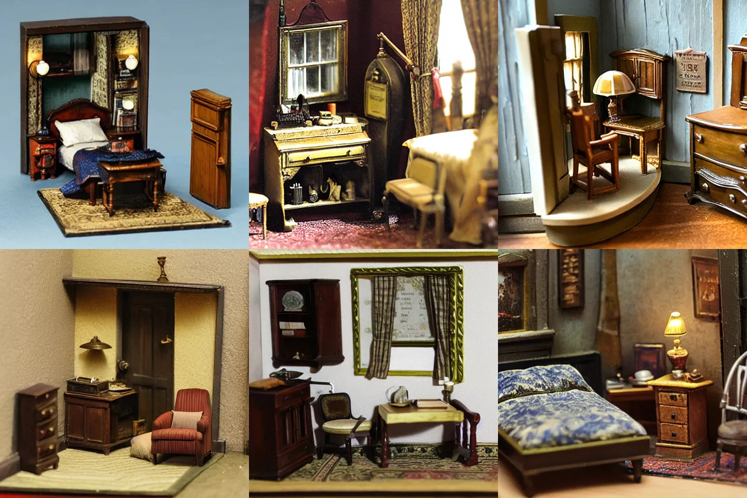 Prompt: miniature diorama of sherlock holmes'bedroom