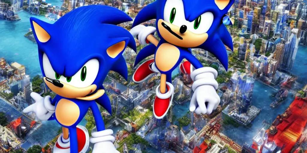 Image similar to sonic the hedgehog, Esthetic, calm, city,