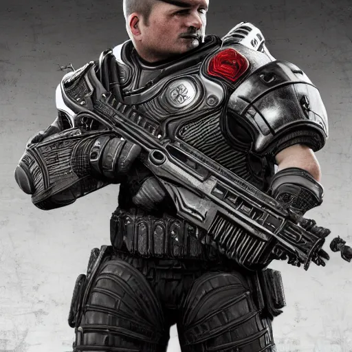 Prompt: Queen's Guard in Gears of War, highly detailed, high quality, HD, 4k, 8k, Canon 300mm, professional photographer, 40mp, lifelike, top-rated, award winning, realistic, sharp, no blur, edited, corrected, trending