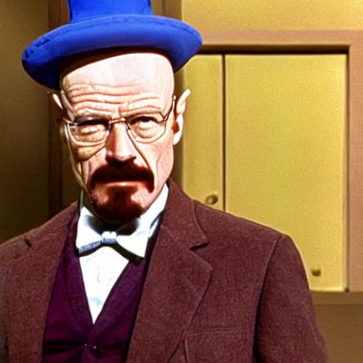 Image similar to A still of Walter White in Willy Wonka and the Chocolate Factory (1971)