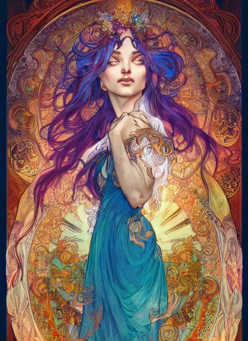 Image similar to Fire Goddess, ambient lighting, 4k, josephine wall, alphonse mucha, lois van baarle, ilya kuvshinov, rossdraws, artstation