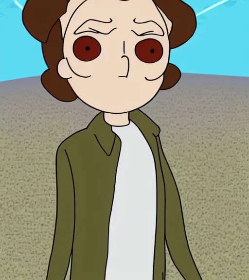 Image similar to young cute beautiful short female with brown hair kissing Morty artwork Rick and Morty style