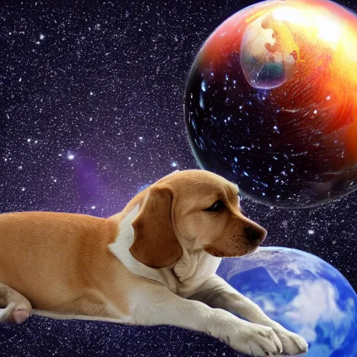 Image similar to dog floating in space