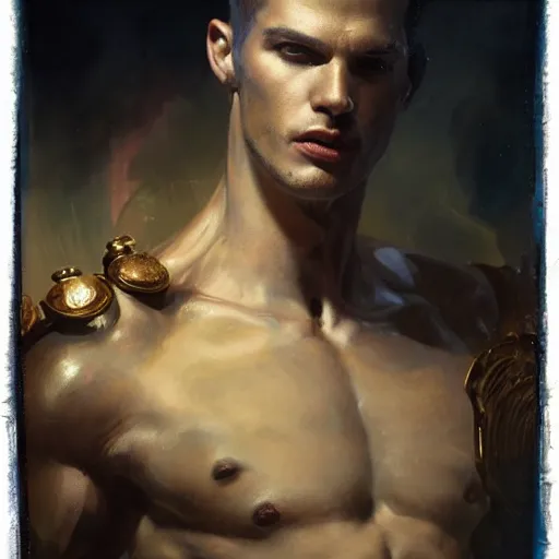 Prompt: handsome portrait of a young guy fitness posing, radiant light, caustics, war hero, hades supergiant, by gaston bussiere, bayard wu, greg rutkowski, giger, maxim verehin