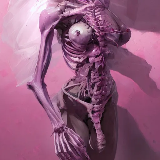 Prompt: Pink Death skeleton, by Stanley Artgerm Lau, WLOP, Rossdraws, James Jean, Andrei Riabovitchev, Marc Simonetti, Yoshitaka Amano, ArtStation, CGSociety,