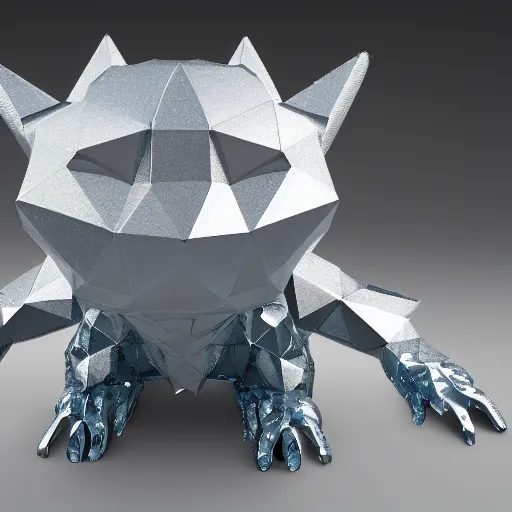 Prompt: a metallic crystal creature, 4K HD, low poly