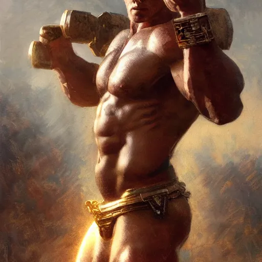 Prompt: handsome portrait of a spartan guy bodybuilder posing, radiant light, caustics, war hero, influencer, by gaston bussiere, bayard wu, greg rutkowski, giger, maxim verehin