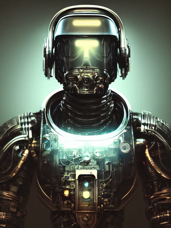 Prompt: portrait art of 8k ultra realistic retro futuristic terminator astronaut helmet, lens flare, atmosphere, glow, detailed,intricate,blade runner, cybernetic, full of colour, cinematic lighting, trending on artstation, 4k, hyperrealistic, focused, extreme details,unreal engine 5, cinematic, masterpiece, art by ayami kojima, giger