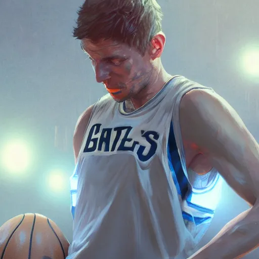 Image similar to highly detailed basketball player, in gta v, stephen bliss, unreal engine, fantasy art by greg rutkowski, loish, rhads, ferdinand knab, makoto shinkai and lois van baarle, ilya kuvshinov, rossdraws, tom bagshaw, global illumination, radiant light, detailed and intricate environment