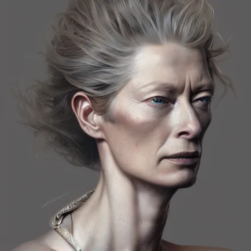 Image similar to ultra realistic illustration, tilda swinton from diablo, intricate, elegant, highly detailed, digital painting, artstation, concept art, smooth, sharp focus, illustration, art by artgerm and greg rutkowski and alphonse mucha