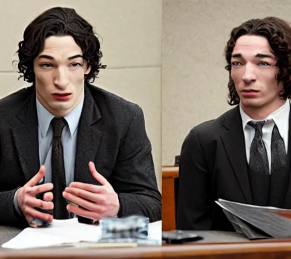 Image similar to Saul Goodman defending Ezra Miller in court, photography, realistic faces, detailed