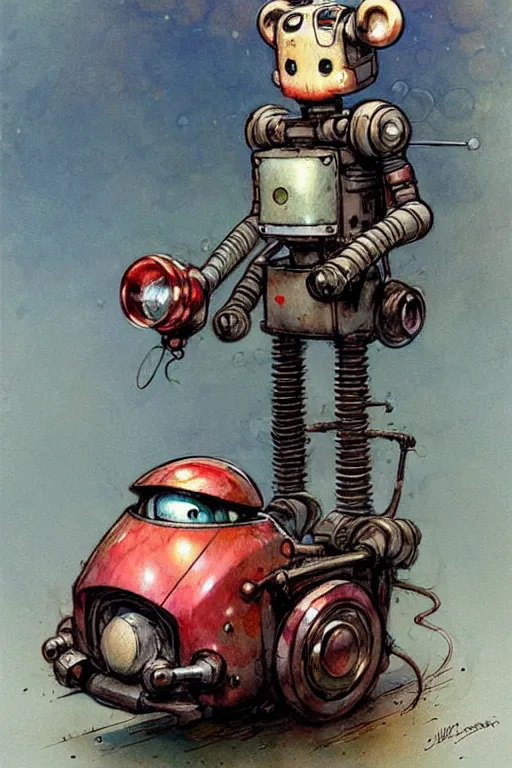 Image similar to adventurer ( ( ( ( ( 1 9 5 0 s retro future robot android robot mouse clown wagon. muted colors. ) ) ) ) ) by jean baptiste monge!!!!!!!!!!!!!!!!!!!!!!!!! chrome red