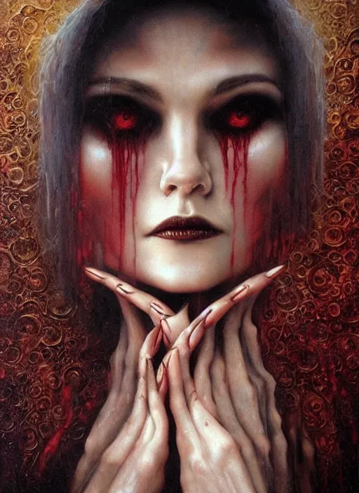 Image similar to mystic cult vampire woman, dark mystical fearful horror, epic surrealism expressionism symbolism, perfect, by karol bak, louise dalh - wolfe, masterpiece