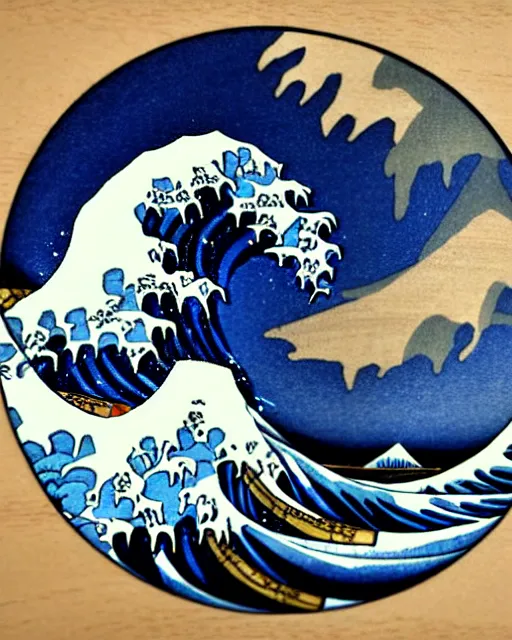 Image similar to an award winning Wood engraving on paper of The Great Wave off Kanagawa