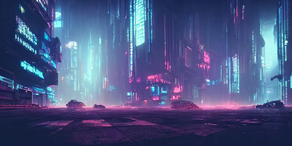 Prompt: wide angle view of a dystopian underground cyberpunk city, highly detailed, digital matte painting, concept art, sharp, misty, dramatic lighting, illuminated lines, outrun, vaporware, octane render, artstation, 8 k, by federico pelat and liam wong and florian pasquier