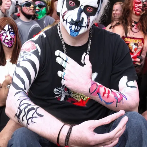 Image similar to joe biden wearing juggalo facepaint, photo taken at gathering of the juggalos