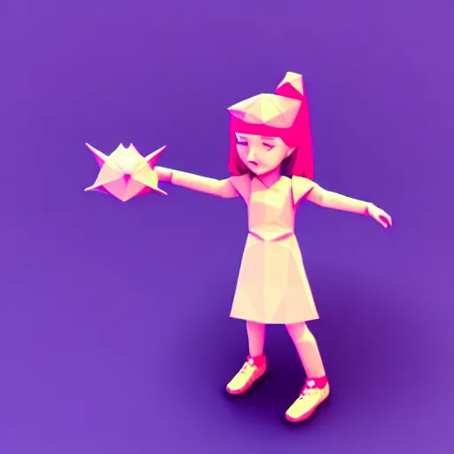 Prompt: girl, magical power, 3 d, one object, low poly, cute, illustration