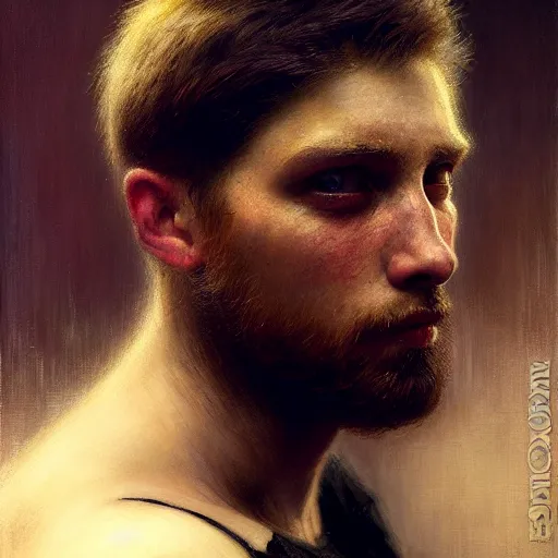 Image similar to a portrait of a good - lookiung white boy gangster,, high detail, cleary see face, by gaston bussiere, bayard wu, greg rutkowski, odd nerdrum, maxim verehin, dan dos santos, masterpiece, sharp focus, cinematic lightning - h 7 6 8