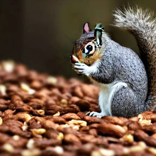 Image similar to close up of squirrel eating nuts, cinematographic shot,