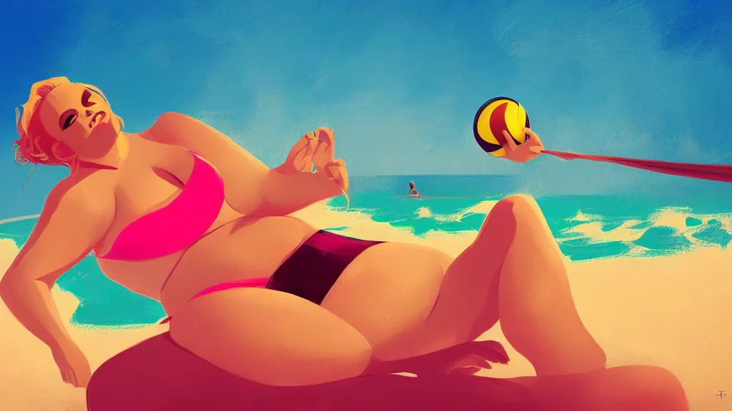 Image similar to portrait of trisha paytas, elegant, intricant, beach, volleyball, and icecream, by anton fadeev