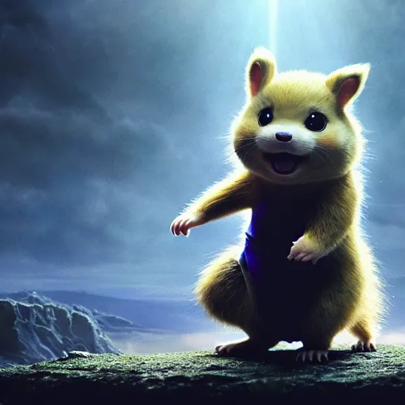 Prompt: a movie still from final fantasy live action, a ferret from detective pikachu, evocative, mystical night, sharp focus, very very very very detailed, award winning, masterpiece digital painting by greg rutkowski, alex grey, marc adamus, beautiful dramatic lighting, artstation, 4 k wallpaper, style by peter deligdisch, peterdraws