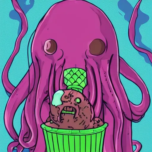 Prompt: cthulhu eating an ice - cream